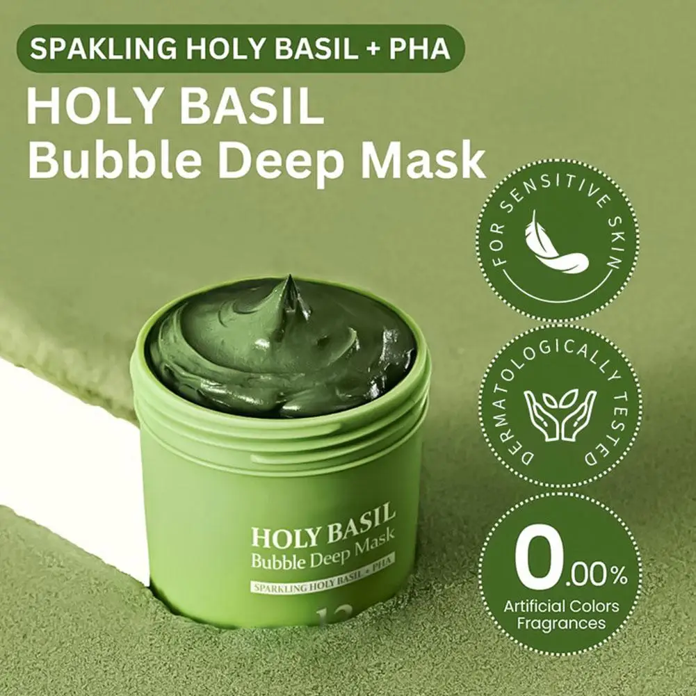 Holy Basil Bubble Cleansing Mask Exfoliating Hydrating Oil Control Natural Formula Deep Moisturizing Smoothing Gentle Skin Care thumbnail 2