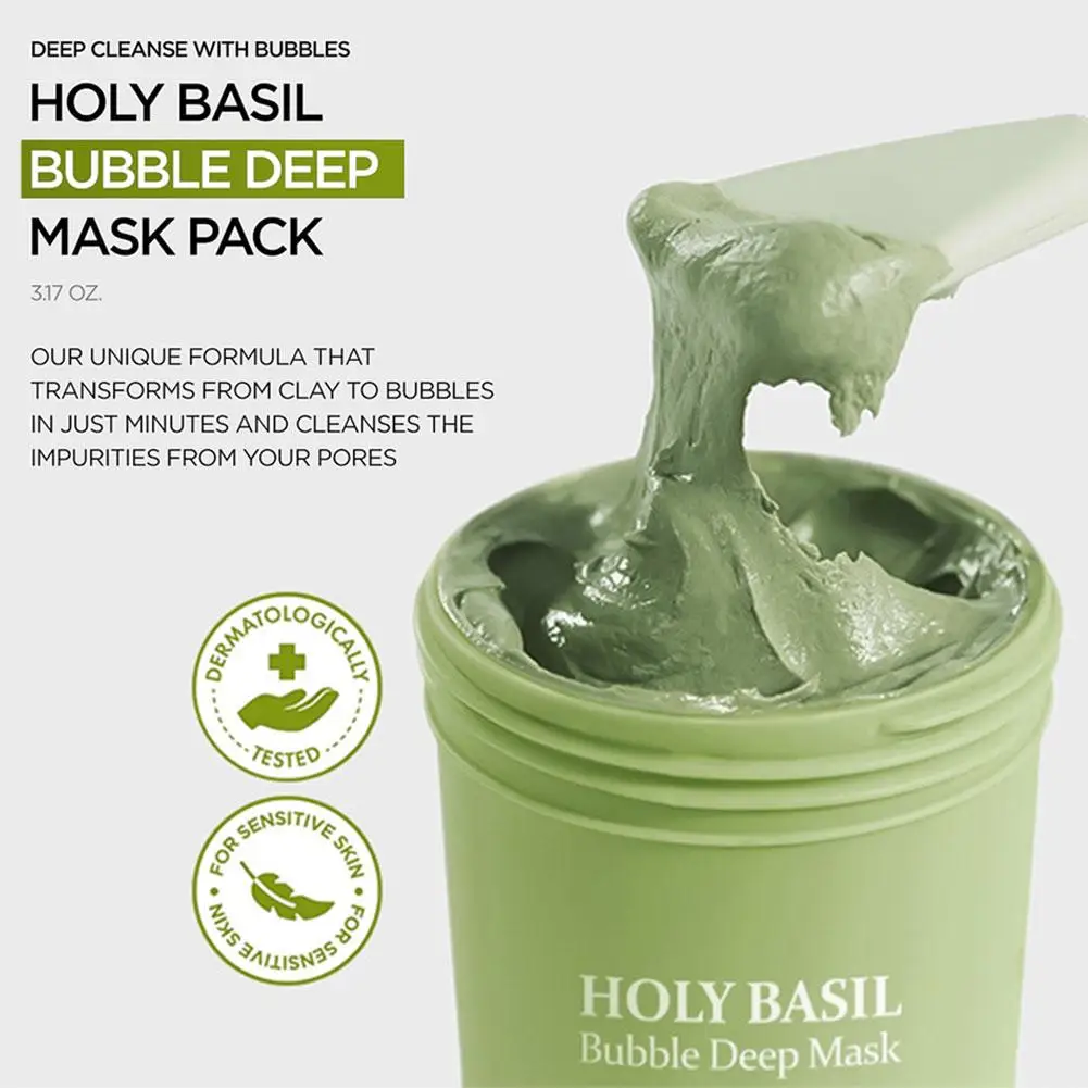Holy Basil Bubble Cleansing Mask Exfoliating Hydrating Oil Control Natural Formula Deep Moisturizing Smoothing Gentle Skin Care thumbnail 6