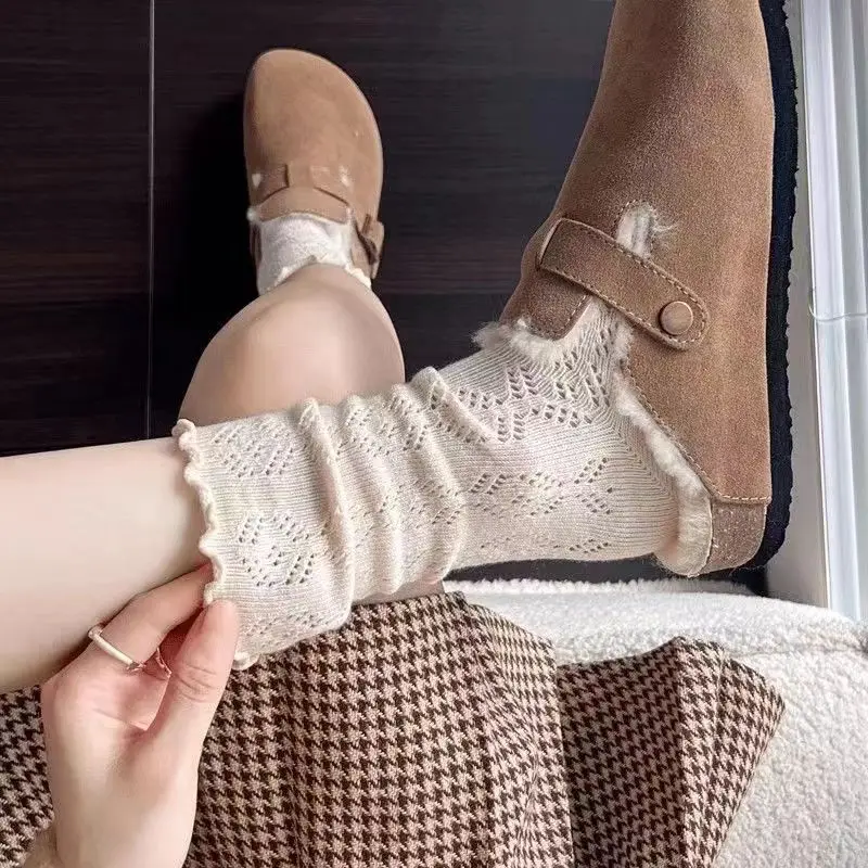 6 Pairs/lot Women's Mid-Tube Socks Hollow-Out Mesh with Flounce Trim Breathable Slouch Trendy and Versatile for Instagram Style thumbnail 3