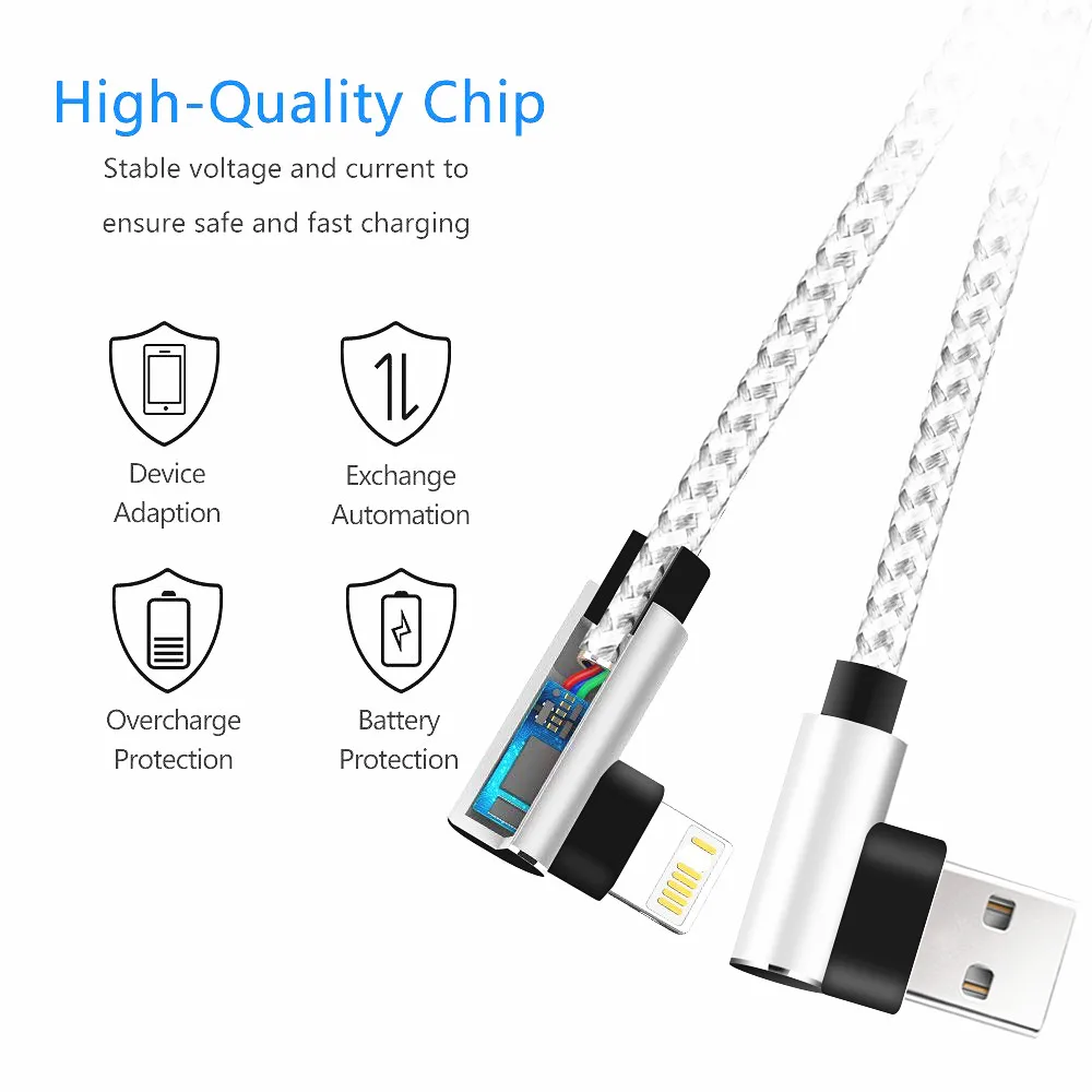 USB Cable 90 Degree For iPhone 14 13 12 11 Pro Max X XR 6s 7 8 Plus 1m 2m Lead Mobile Phone Fast Charging Cord Data Charger Wire thumbnail 4
