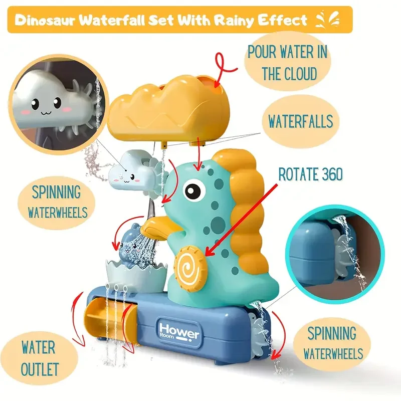 Baby Bath Toys Spray Toy for Kids Cartoon Dinosaur Suction Cup Dinosaur Bath Toys for Toddlers Animal Sprinkler Waterwheel Water thumbnail 4