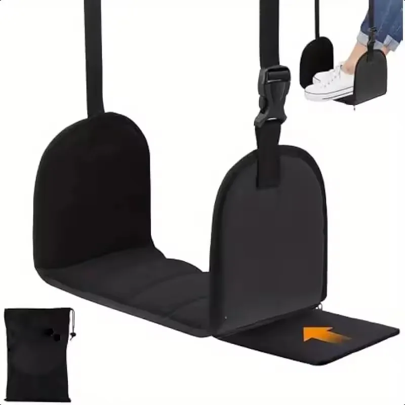 Airplane Foot Hammock Adjustable Foot Rest by Thicked Memory Cotton Filling, Travel Essentials with Removable Support Plates