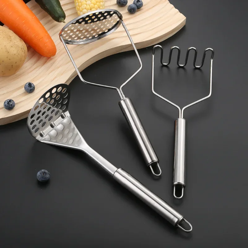 Stainless Steel Potato Masher, Manual Fruit & Vegetable Mud Press, Kitchen Food Crusher for Baby Food & Complementary Meals