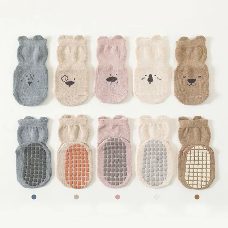 3/5 Pairs Baby Adorable Animals Pattern Non Slip Floor Socks, Breathable Casual Socks for Boys and Girls Kids Indoor Activities thumbnail 2