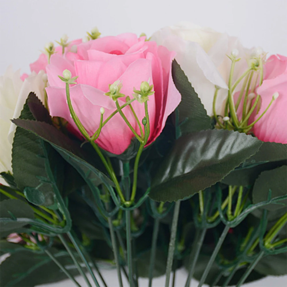 18 Heads Silk Rose Artificial Flowers Fake Bouquet Home Party Table Decoration Yellow Red Pink Rose Bride Wedding Flower thumbnail 3