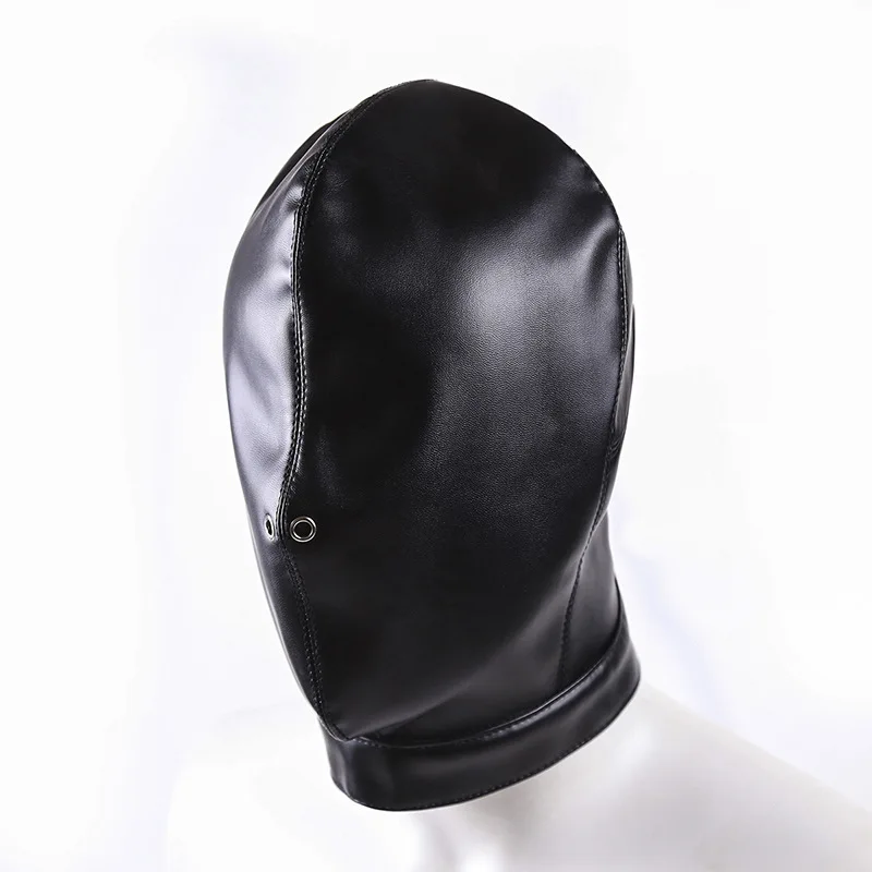 PU Leather Bondage Mask Full Head Hood Blindfold BDSM Fetish Roleplay Slave Harness Sexy Adult Sex Toys for Women Men Couples thumbnail 2