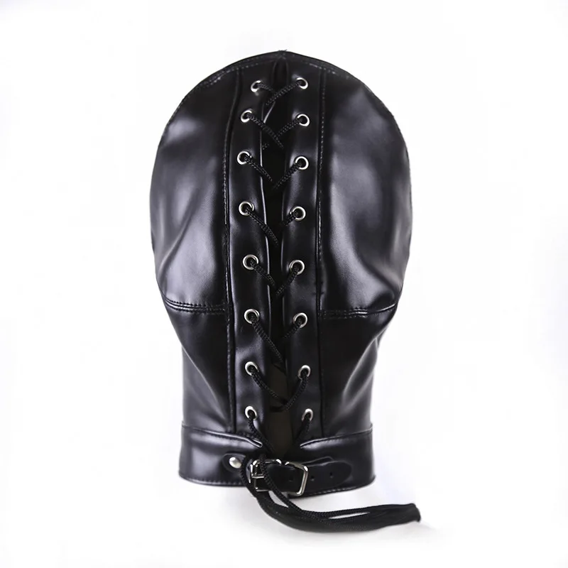 PU Leather Bondage Mask Full Head Hood Blindfold BDSM Fetish Roleplay Slave Harness Sexy Adult Sex Toys for Women Men Couples thumbnail 4