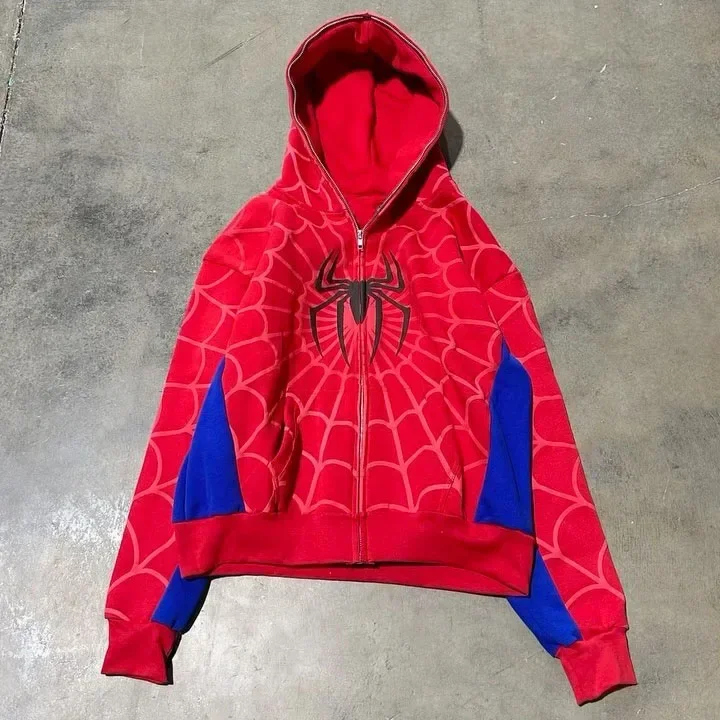 Men Spider Print Hoodies Women Hip Hop Zipper Long Sleeve Jacket Coats Y2k Autumn Winter Harajuku Casual Loose Hooded Sweatshirt thumbnail 2