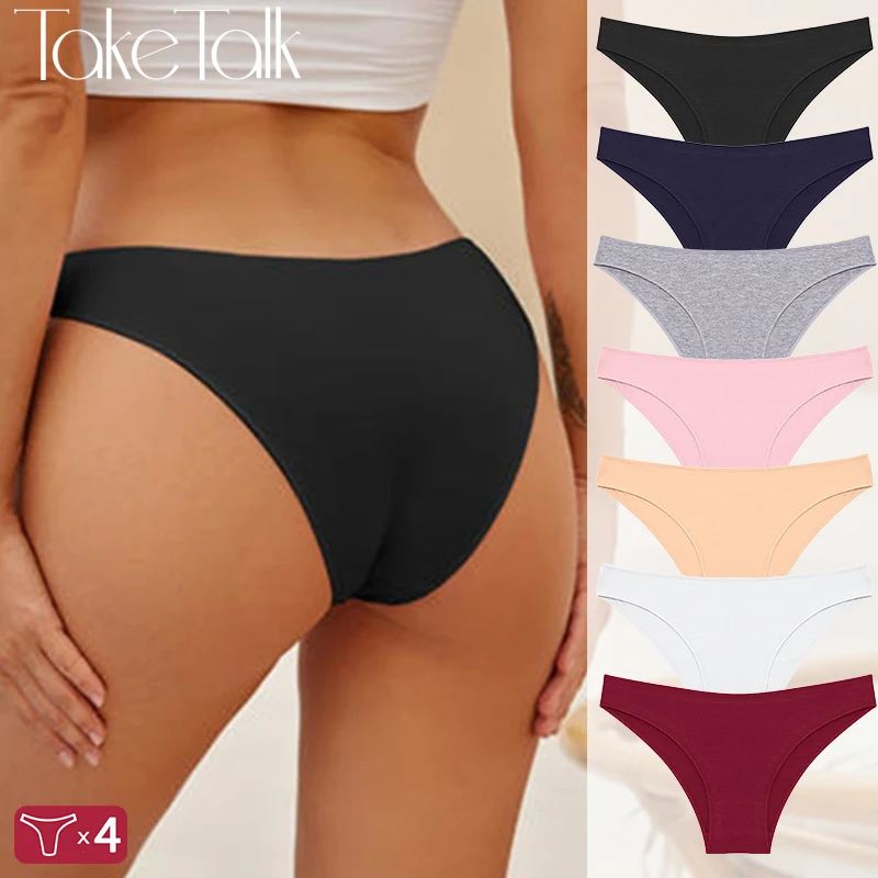 4PCS/SET Seamless Cotton Panties Women Sexy Low Waist Briefs Solid Color Breathable Female Underwear Soft  Comfortable Intimates
