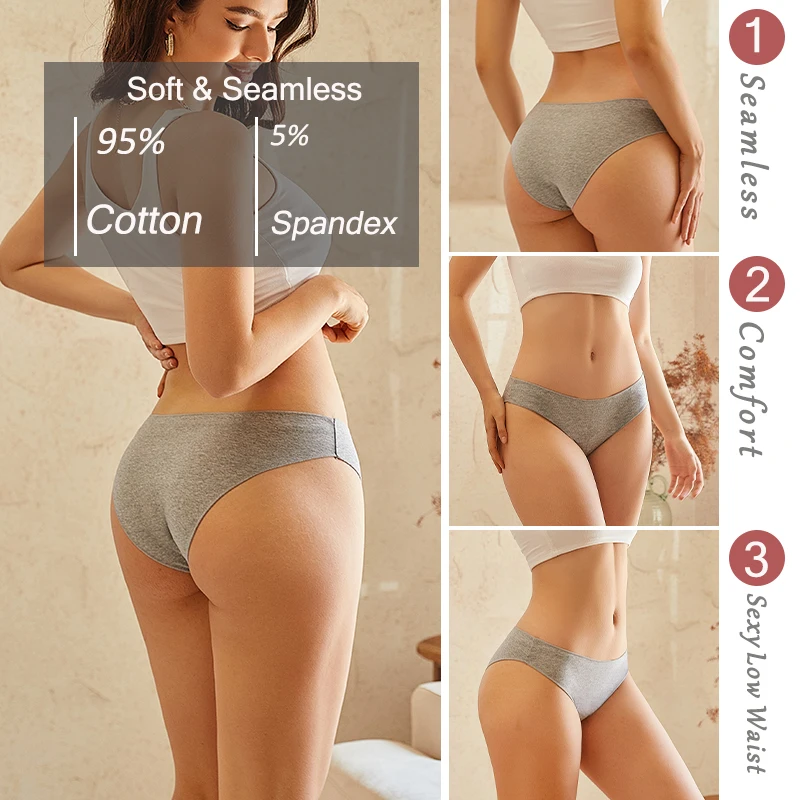 4PCS/SET Seamless Cotton Panties Women Sexy Low Waist Briefs Solid Color Breathable Female Underwear Soft  Comfortable Intimates thumbnail 2