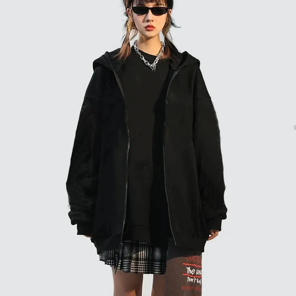 High Street Hoodie Men Solid Color Zip Up Long Sleeve Loose Jacket Coats Casual Hooded Sweatshirt Y2K Fashion Outdoor Clothes thumbnail 4