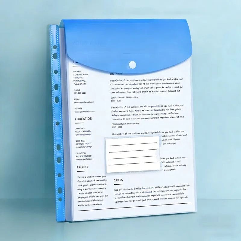 6Pcs A4 Plastic Envelopes with Snap Buttons, 11-Hole Expanding File Folders for 2/3/4 Ring Binders, School & Office Supplies thumbnail 2