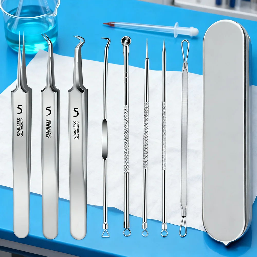 Ultra sharp stainless steel acne removal needle set,blackhead remover,beauty salon specific acne extraction tool set,tweezers thumbnail 5