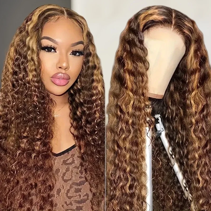 13x4 HD lace front wig deep wave style, for women, medium part small curls long synthetic hairpiece thumbnail 3