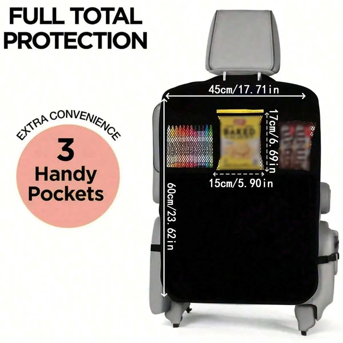 Car rear seat storage case with 3 storage pockets, oversized waterproof rear seat protector, dust, mud and scratch resistant thumbnail 4
