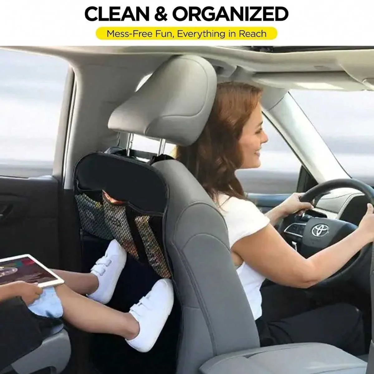 Car rear seat storage case with 3 storage pockets, oversized waterproof rear seat protector, dust, mud and scratch resistant thumbnail 2