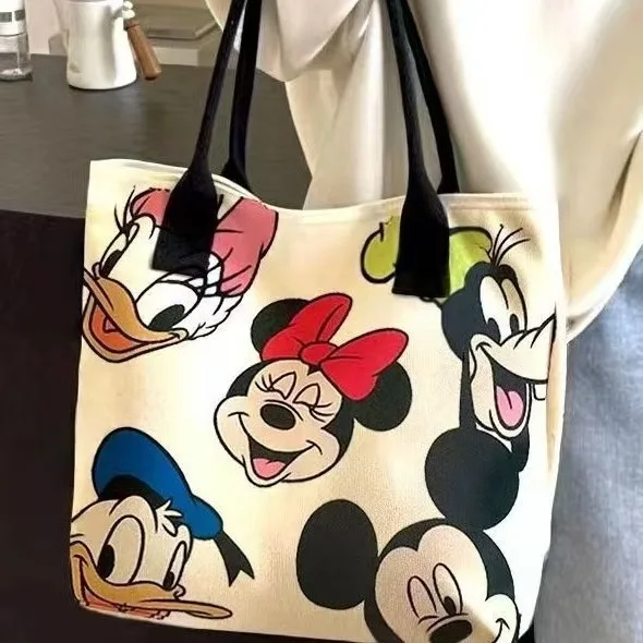 Disney Mickey Mouse Minnie Versatile Large Capacity Canvas Shoulder Bag Women's Casual Versatile Tote Bag Student Class Handbag thumbnail 3