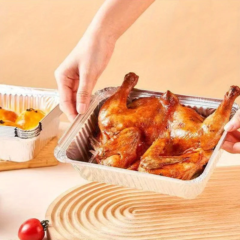 20/50PCS Aluminum Foil Tray Pan Disposable Thickened Household Food Storage Aluminum Foil Tray Barbecue Dessert Cooking Baking thumbnail 4