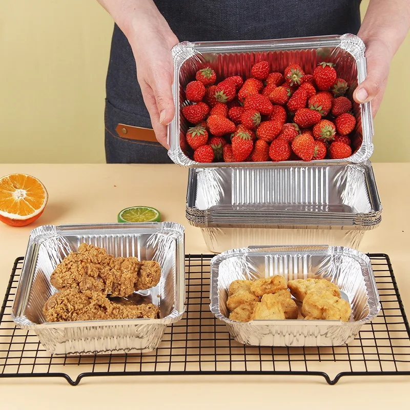 20/50PCS Aluminum Foil Tray Pan Disposable Thickened Household Food Storage Aluminum Foil Tray Barbecue Dessert Cooking Baking thumbnail 3