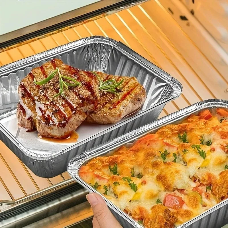 20/50PCS Aluminum Foil Tray Pan Disposable Thickened Household Food Storage Aluminum Foil Tray Barbecue Dessert Cooking Baking thumbnail 6