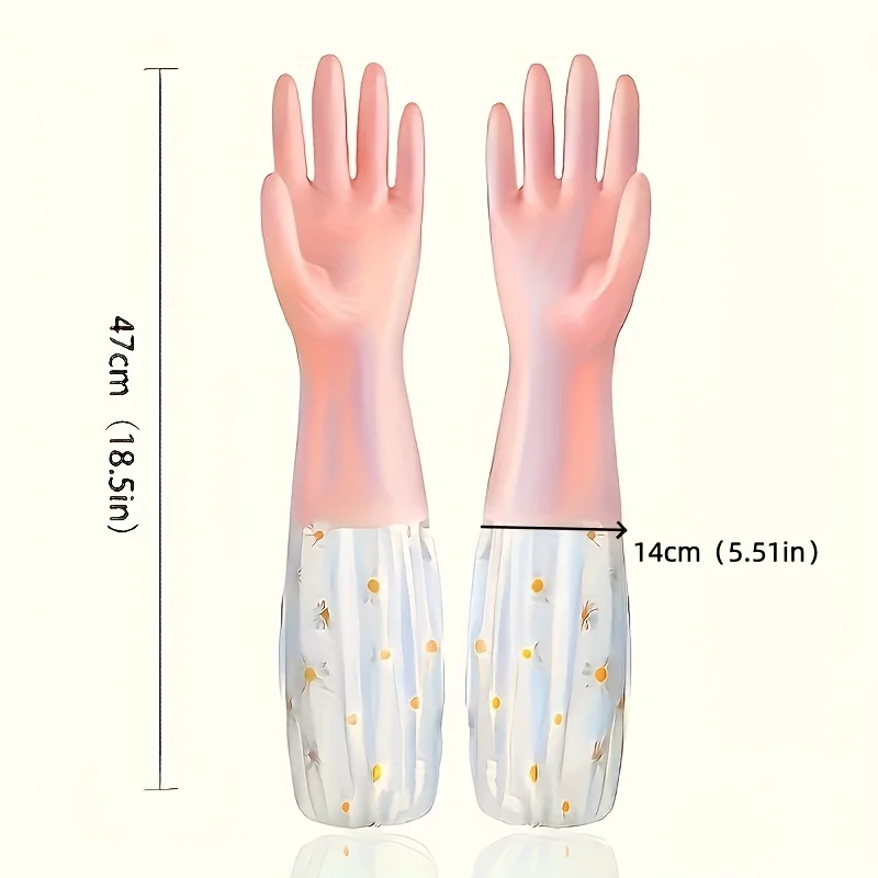 2pcs Floral Print PVC Cleaning Gloves - Durable, Multi-Purpose Household Gloves for Kitchen, Bathroom, Living Room & Bedroom thumbnail 2