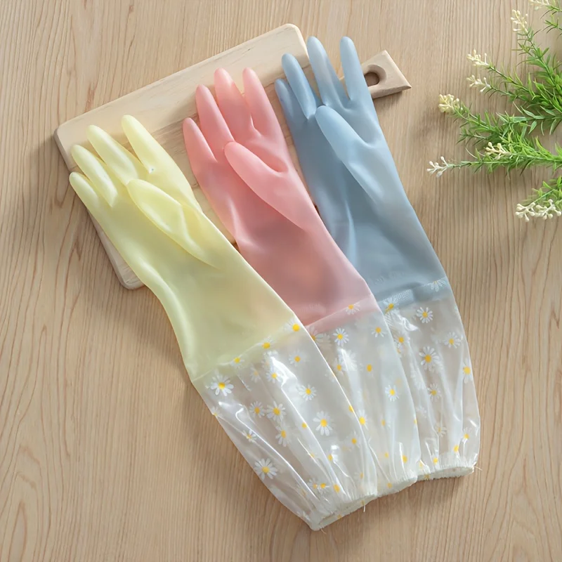 2pcs Floral Print PVC Cleaning Gloves - Durable, Multi-Purpose Household Gloves for Kitchen, Bathroom, Living Room & Bedroom thumbnail 3