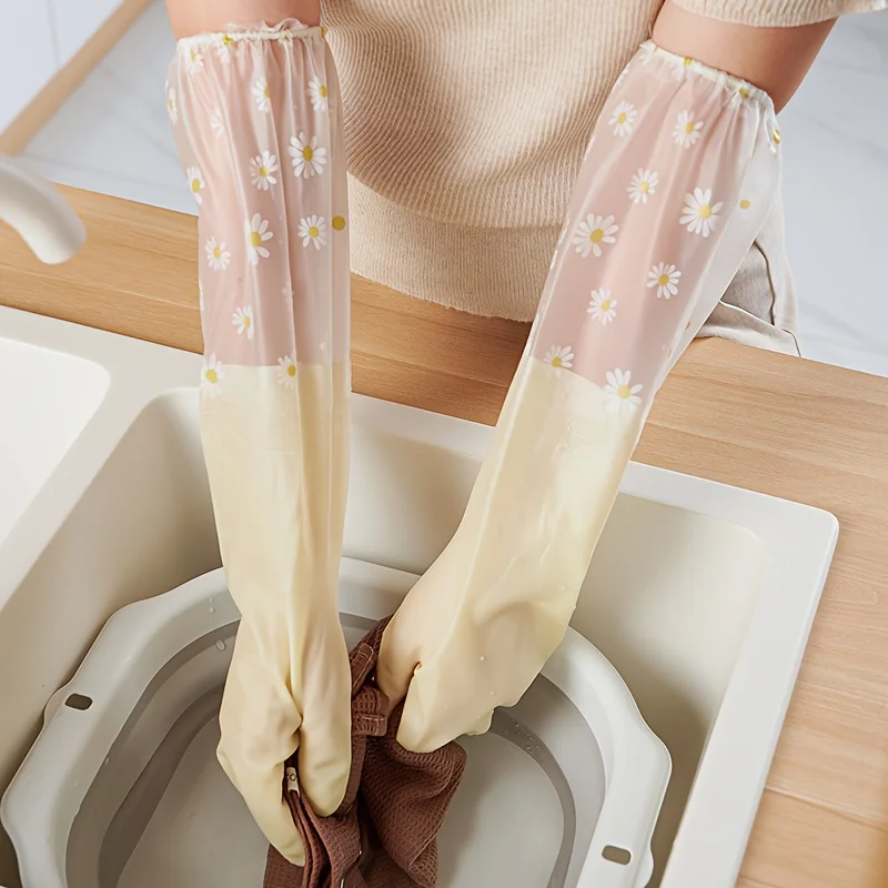 2pcs Floral Print PVC Cleaning Gloves - Durable, Multi-Purpose Household Gloves for Kitchen, Bathroom, Living Room & Bedroom thumbnail 5