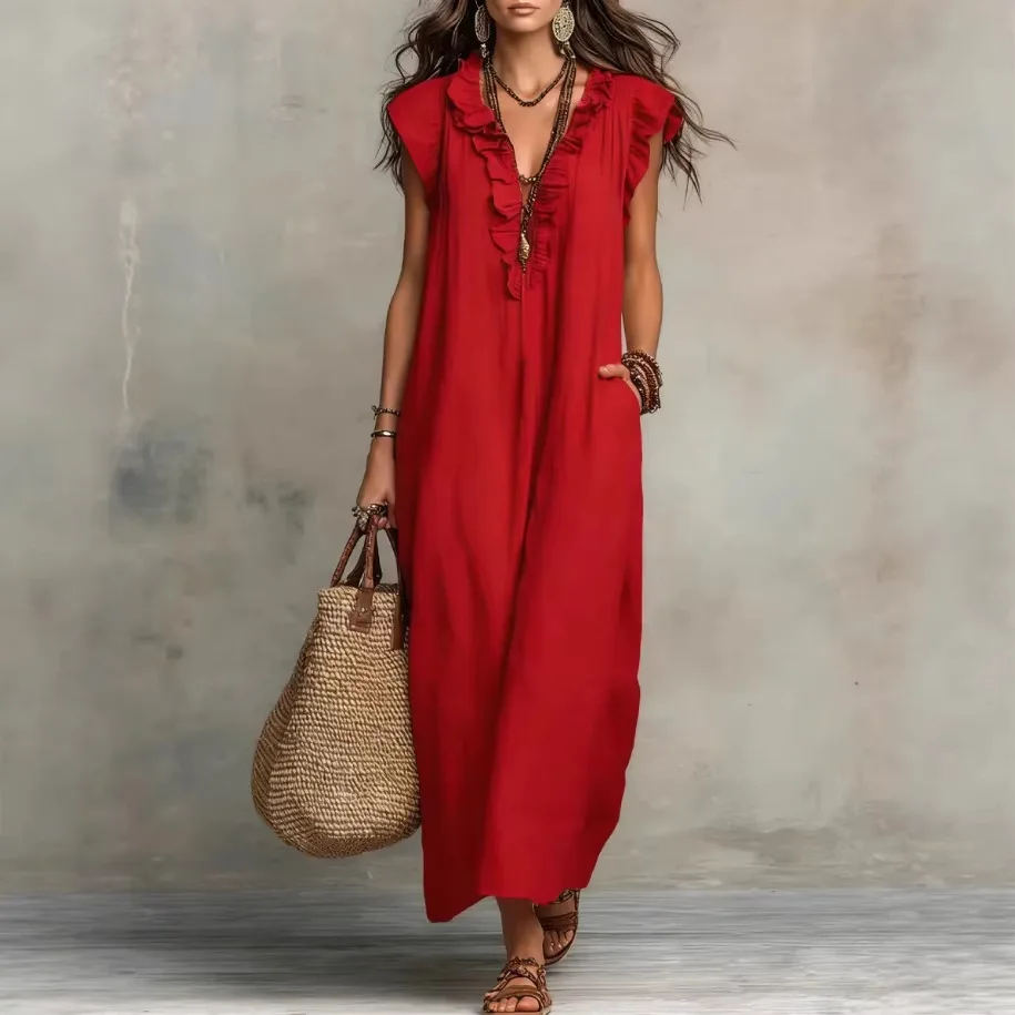 Women's Patchwork Long Dress2026 Summer Sleeveless Elegant Dresses Fashion Casual Vintage Party Dress Vestidos Women's Clothing thumbnail 5