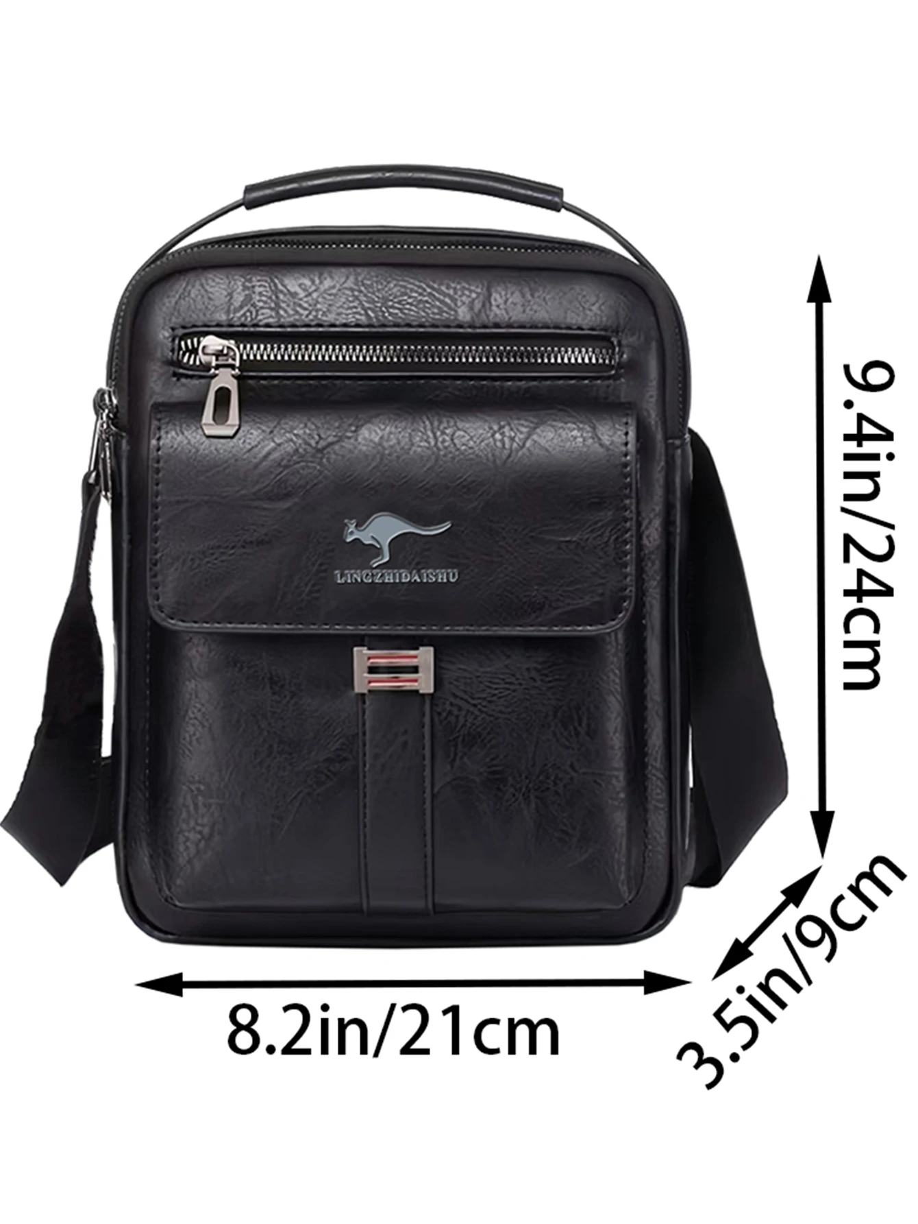 Men Multifunctional Leather Shoulder Bag Multi Pocket Crossbody Messenger Bag Business Travel Handbag with Top Handle Black thumbnail 3