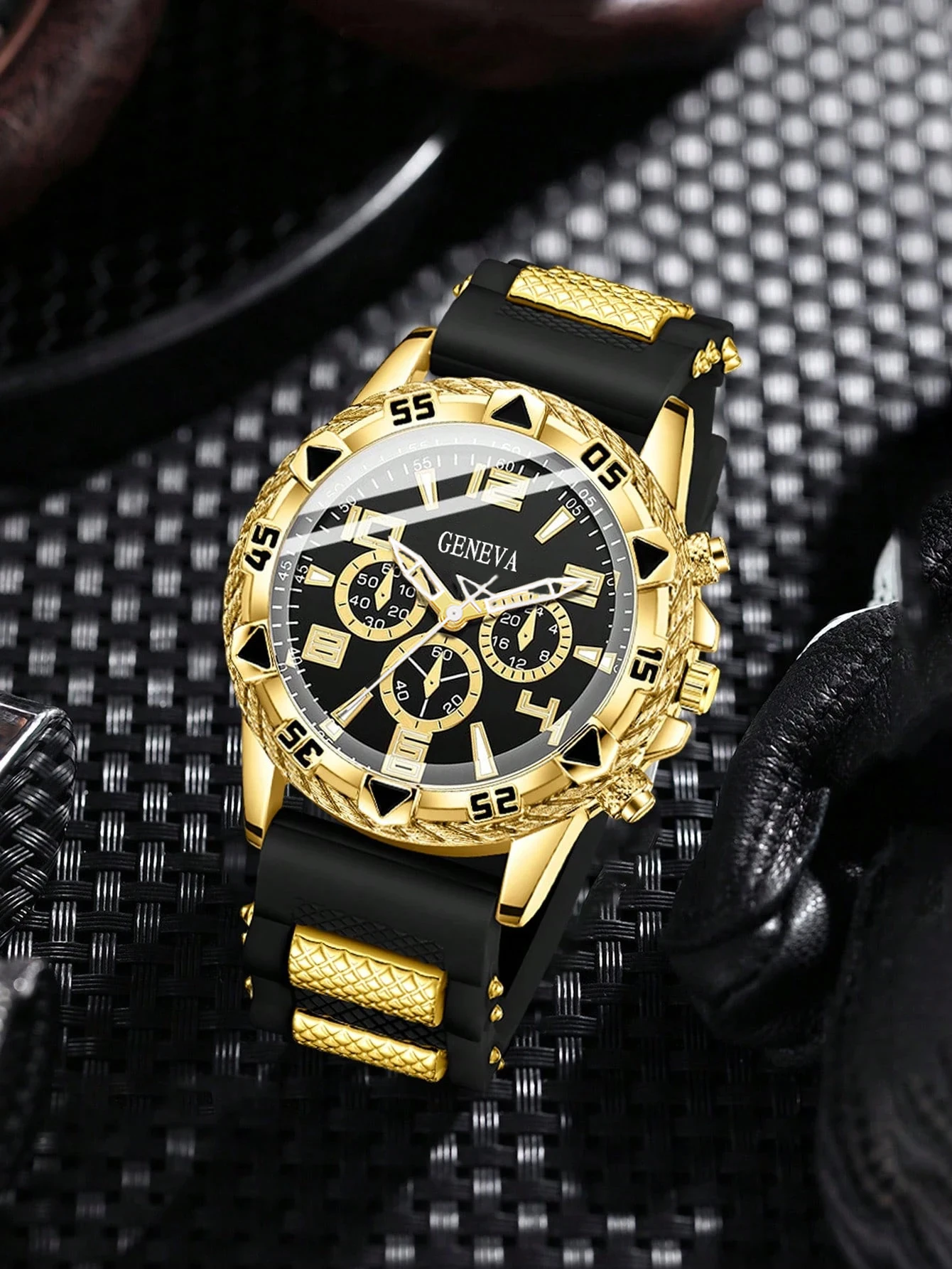 Casual Fashion Men's Quartz Watch And Chain Ring Set Birthday Gift Daily Wear Stylish Accessory Combo thumbnail 6