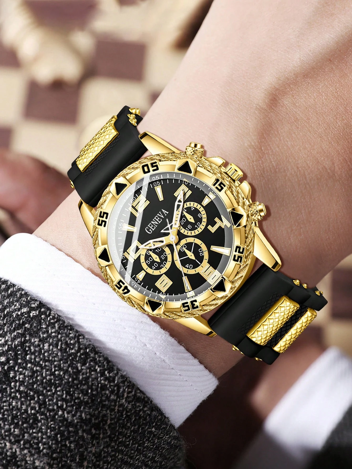 Casual Fashion Men's Quartz Watch And Chain Ring Set Birthday Gift Daily Wear Stylish Accessory Combo thumbnail 5