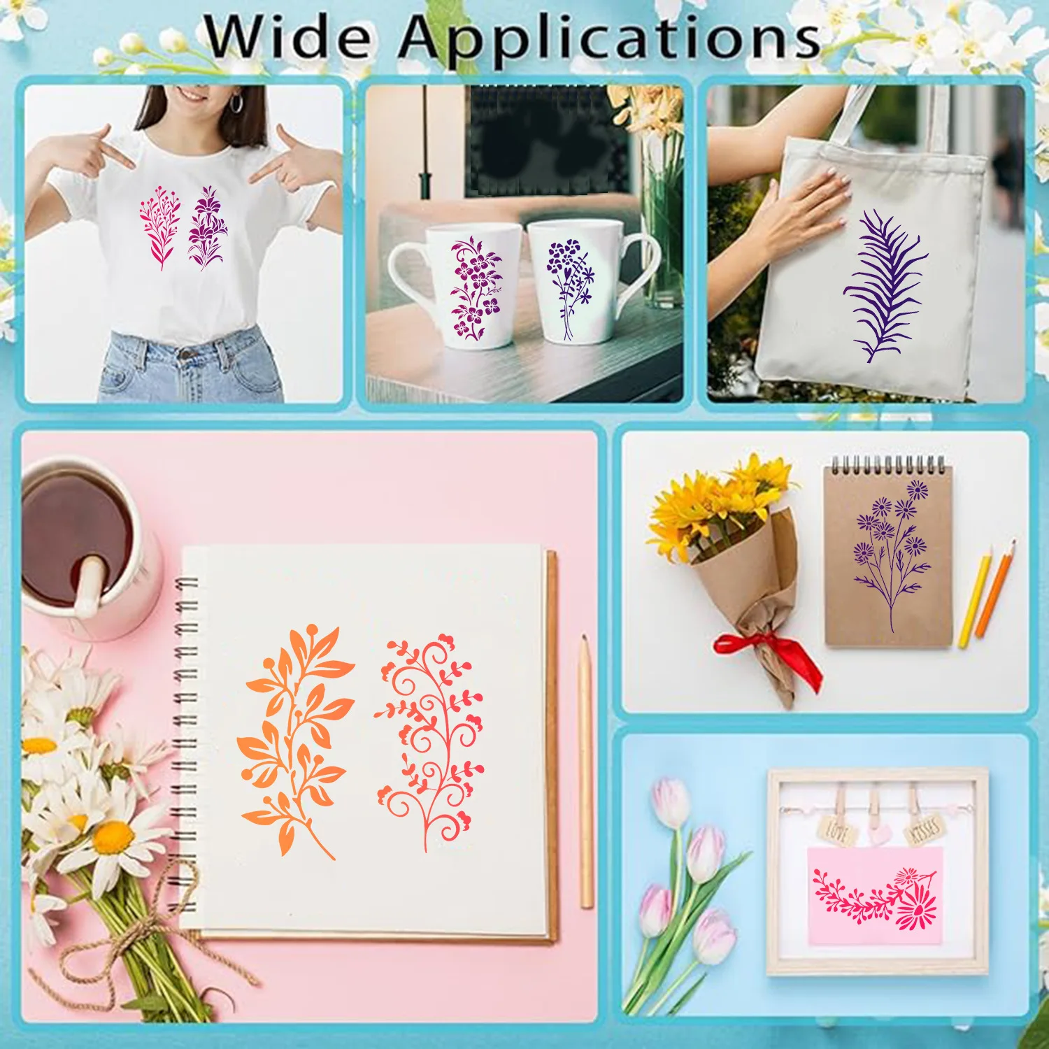 Wildflower DIY Flower Blossom Painting Stencils Reusable Templates Graffiti Hollow Spray Mold Home Wall Decor Fabric Paper Craft thumbnail 5