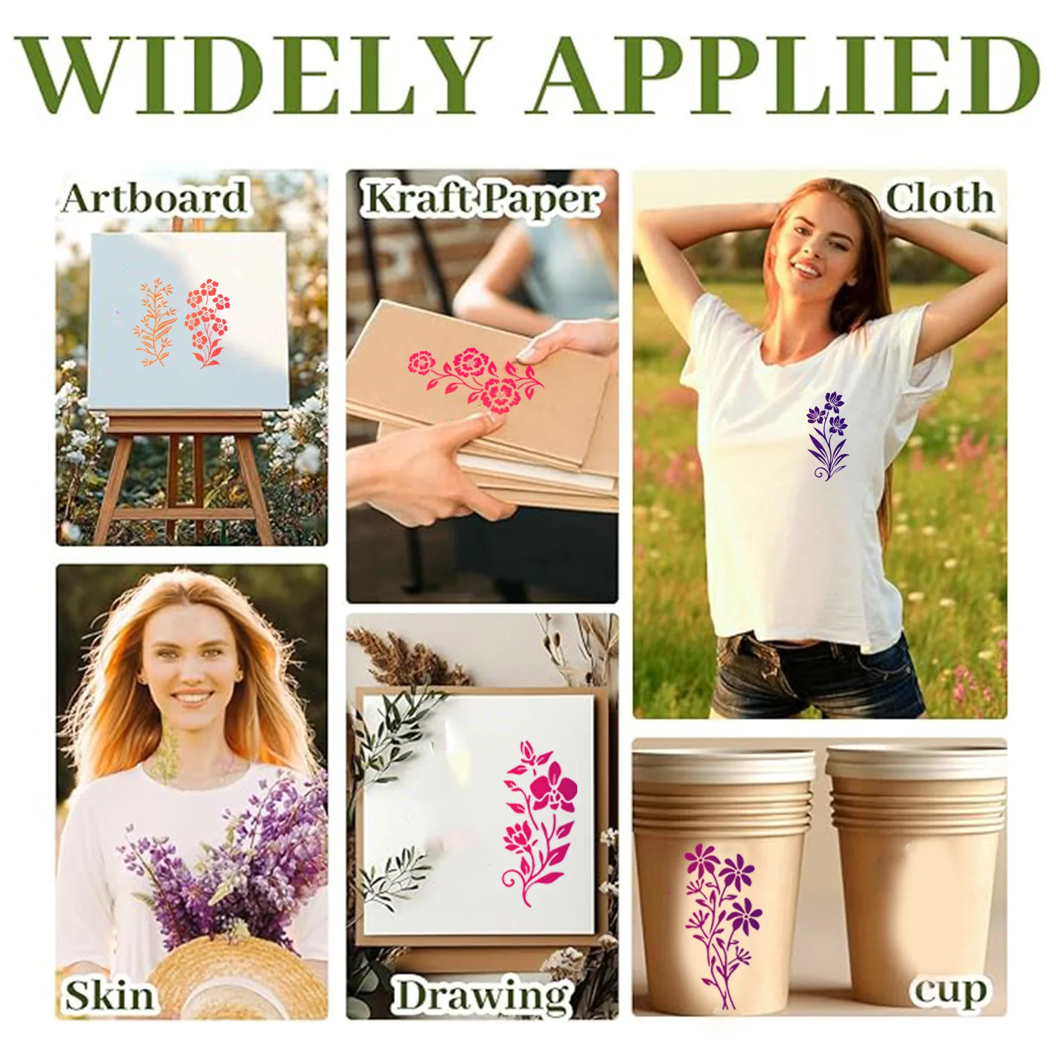 Wildflower DIY Flower Blossom Painting Stencils Reusable Templates Graffiti Hollow Spray Mold Home Wall Decor Fabric Paper Craft thumbnail 4