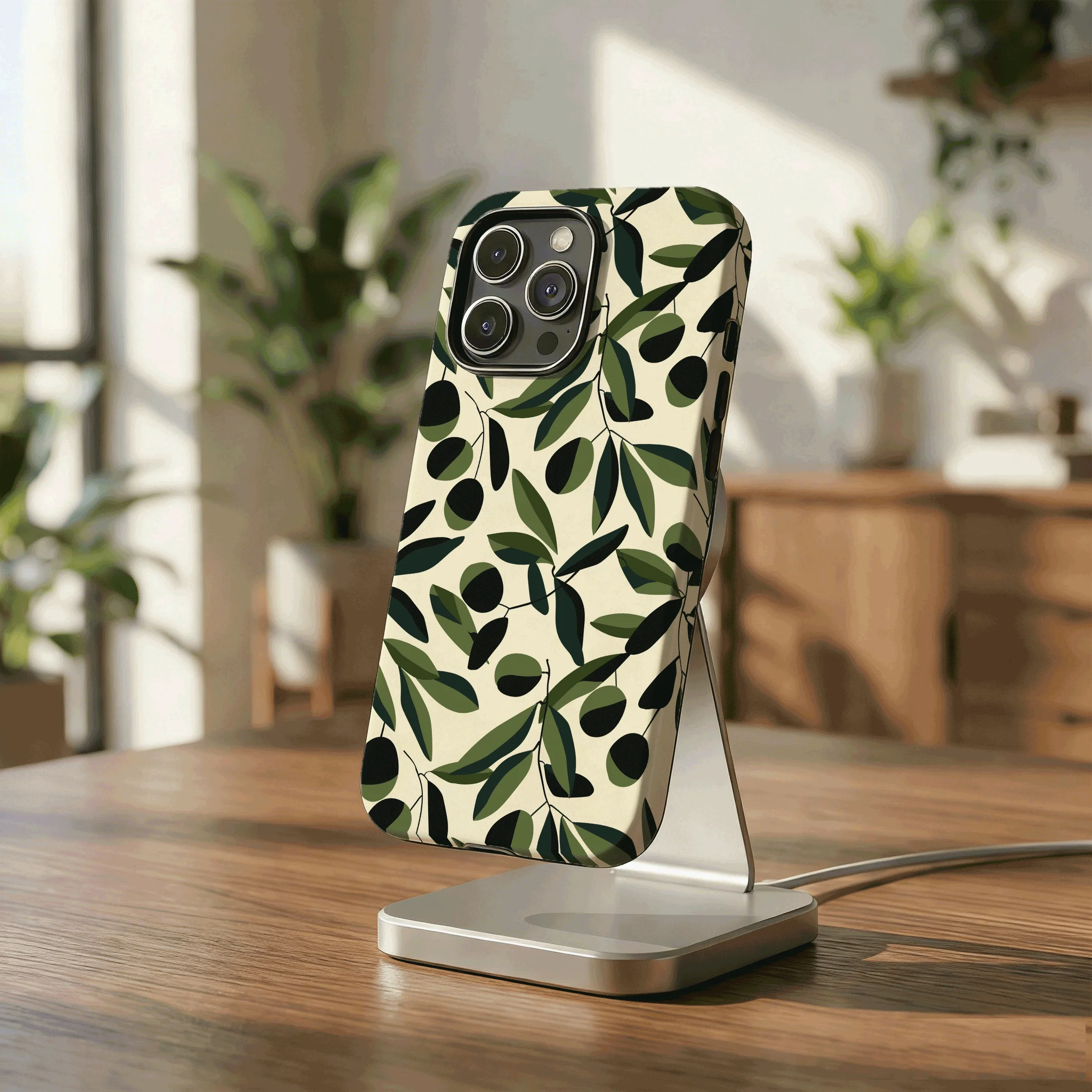 Minimalist Olive Branch Magnetic Case For iPhone 14 16 17 15 Pro Max Plus 13 12 Wireless Charging Anti-drop Double Layer Cover thumbnail 2