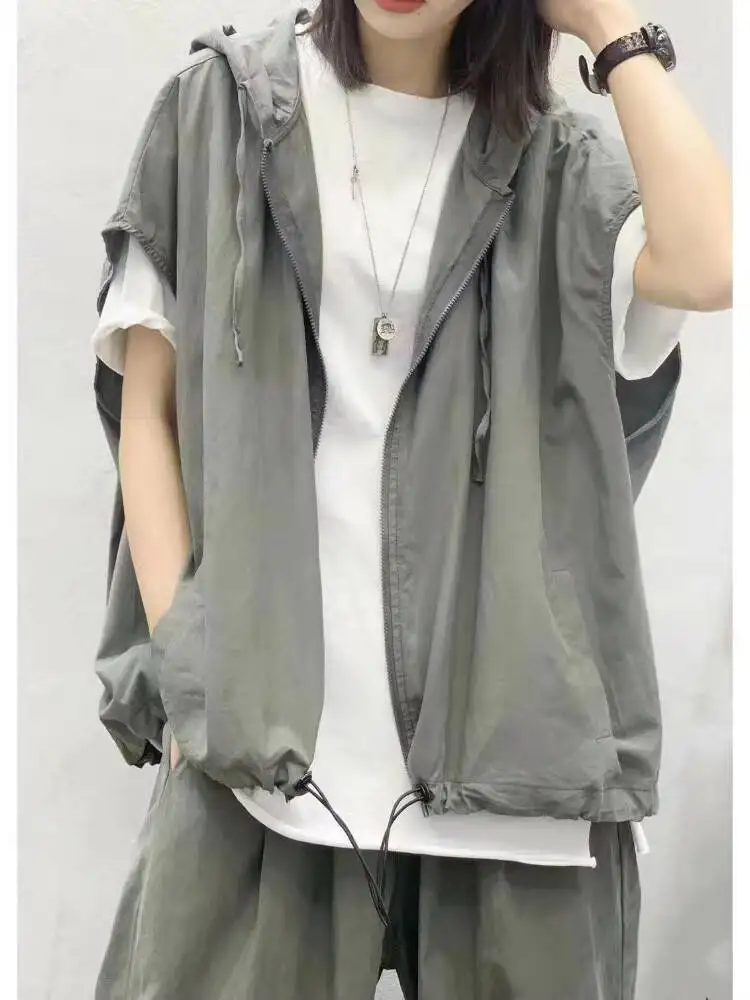 Unisex Outwear Vest 2026 Summer Unisex Hooded Vest Coat Loose Retro Thin Sleeveless Jacket Design Casual Top For Men Women thumbnail 2