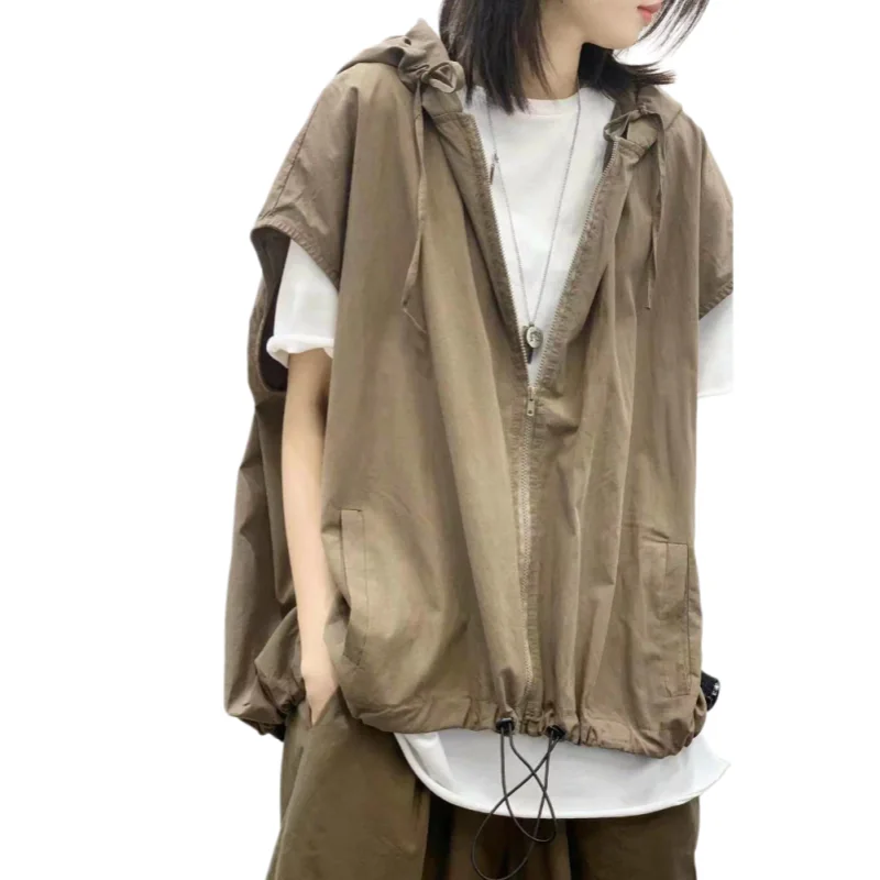 Unisex Outwear Vest 2026 Summer Unisex Hooded Vest Coat Loose Retro Thin Sleeveless Jacket Design Casual Top For Men Women thumbnail 5
