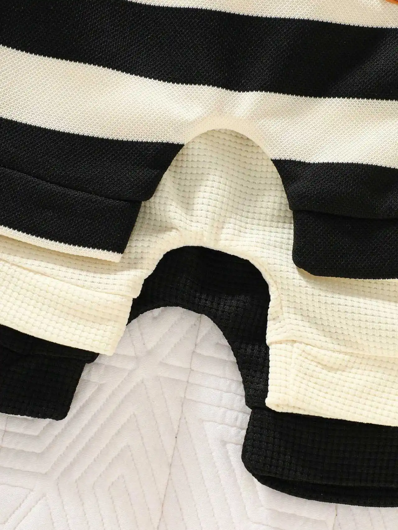 Summer new baby boy black apricot striped three piece shorts casual versatile cute and simple thumbnail 4