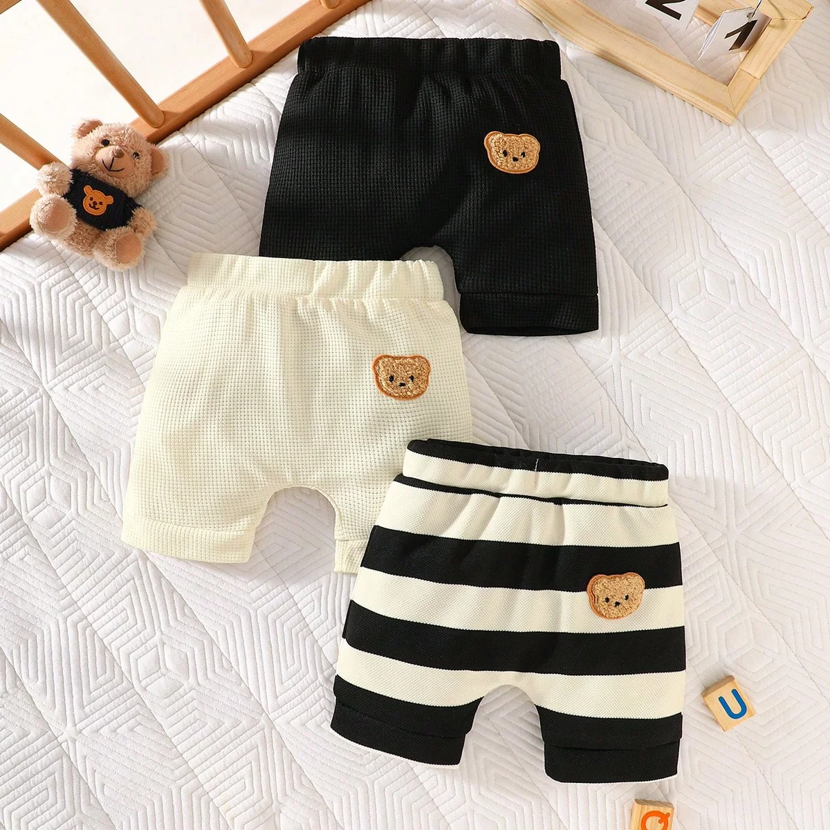 Summer new baby boy black apricot striped three piece shorts casual versatile cute and simple thumbnail 6