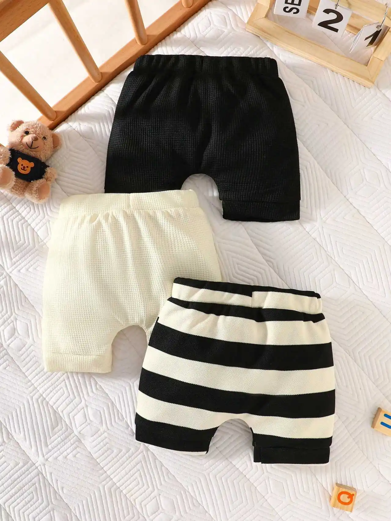 Summer new baby boy black apricot striped three piece shorts casual versatile cute and simple thumbnail 2
