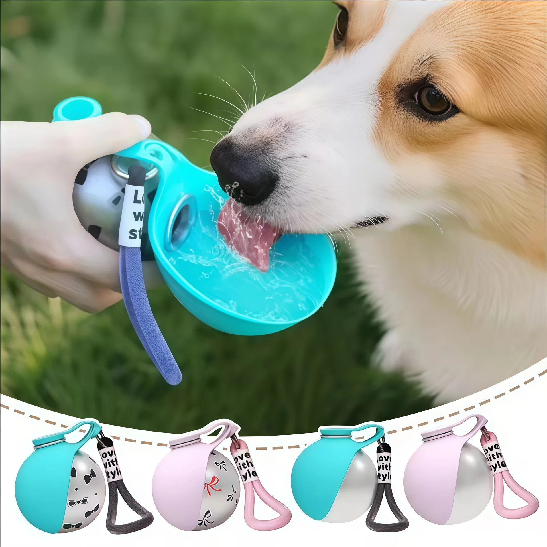 2-in-1 Portable Dog Water Bottle for Small Dogs - Leak-Proof & Compact Dog Travel Water Bottle -Stainless Steel Bottle & Silicon