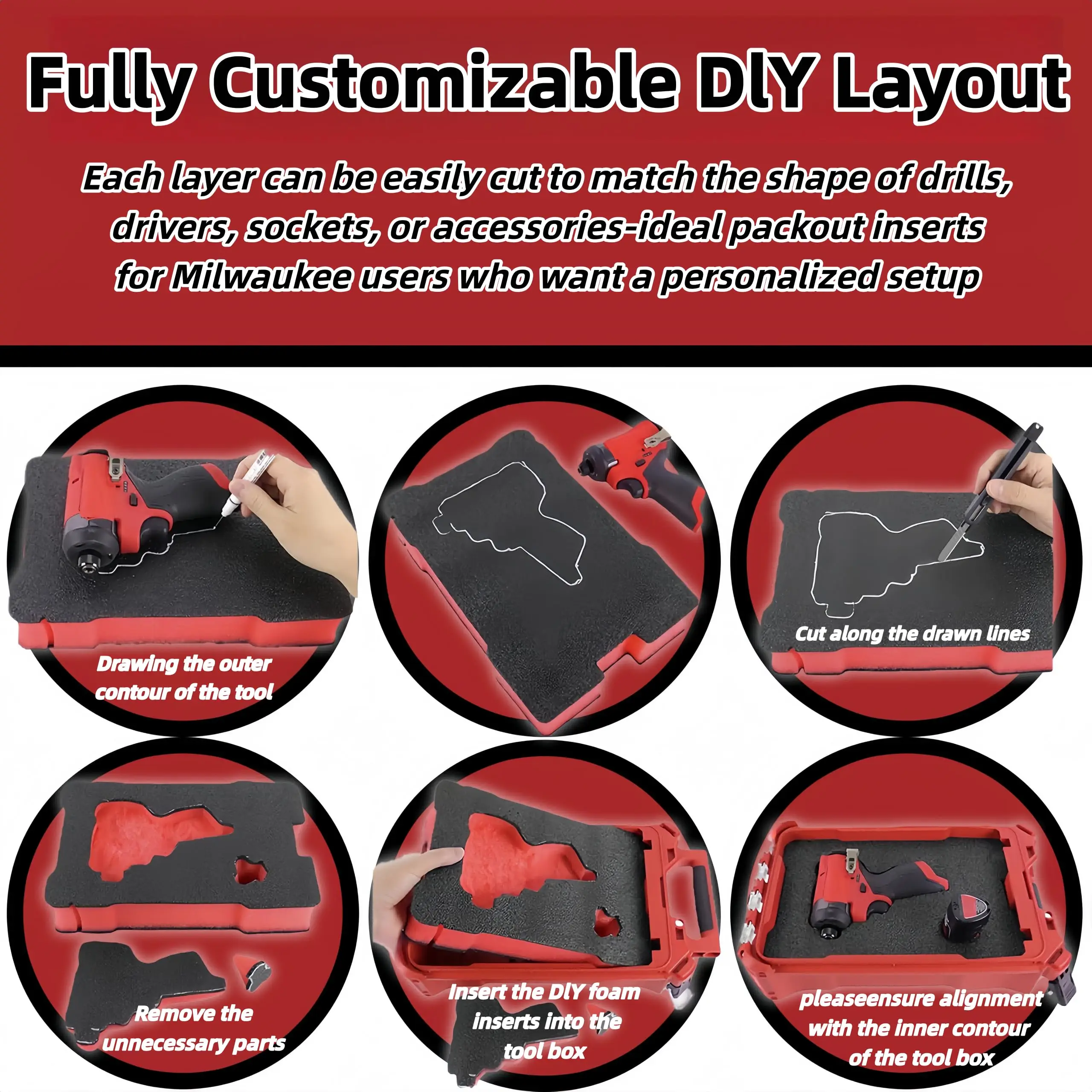 Shockproof Cushioned Tool Box Foam Insert Fit for Milwaukee Packout Cases Protective ，Foam Organizer for Fragile Tools Storage thumbnail 4