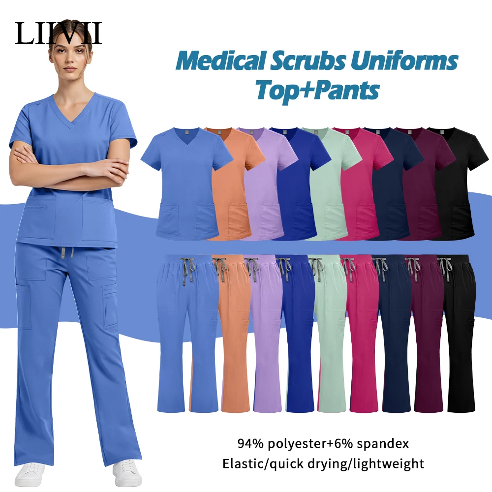 Beauty Fashion Workwear Woman Medical Nursing Surgical Set High Quality Elastic Scrub Set Healthcare Pharmacy Wholesale Workwear