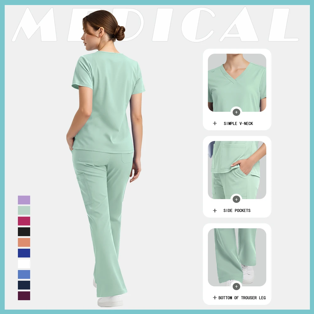 Beauty Fashion Workwear Woman Medical Nursing Surgical Set High Quality Elastic Scrub Set Healthcare Pharmacy Wholesale Workwear thumbnail 3
