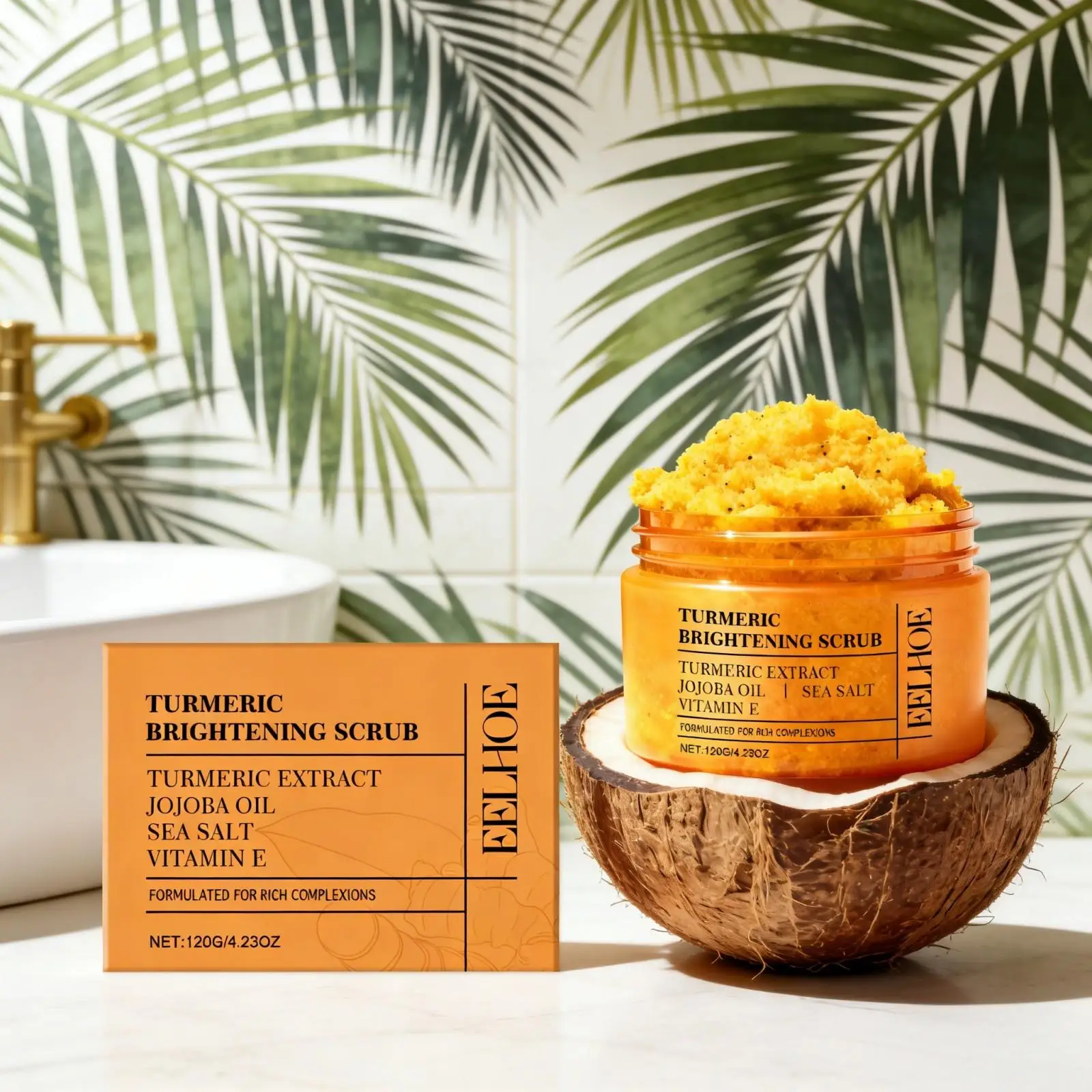 EELHOE Turmeric Scrub Lighten Skin Brightening Products Full Body Cleaning Dead Skin Remover Smooth Sea Salt Exfoliating Scrub thumbnail 2