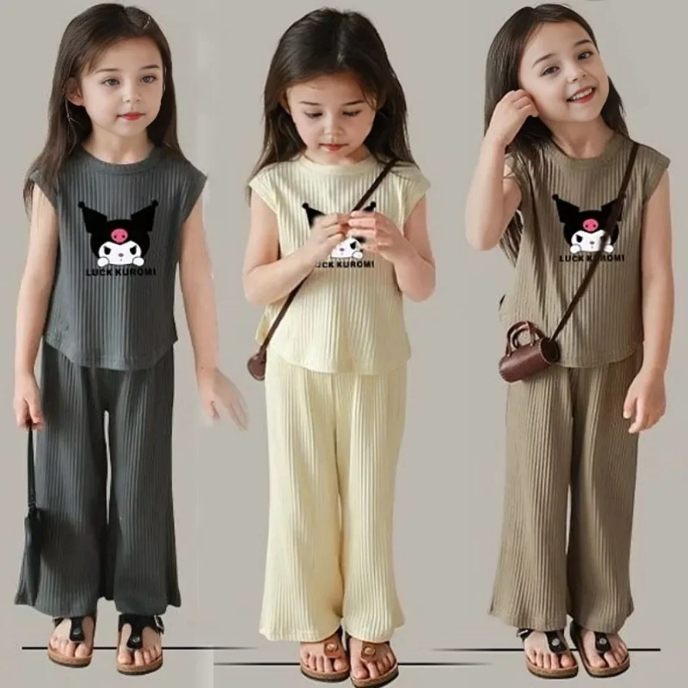 2026 Summer Kuromi Anime Kawaii Baby Ice Silk Sleeveless Vest Top Pants Two Sets Cute Cartoon Children Clothes Gifts for Kids thumbnail 6