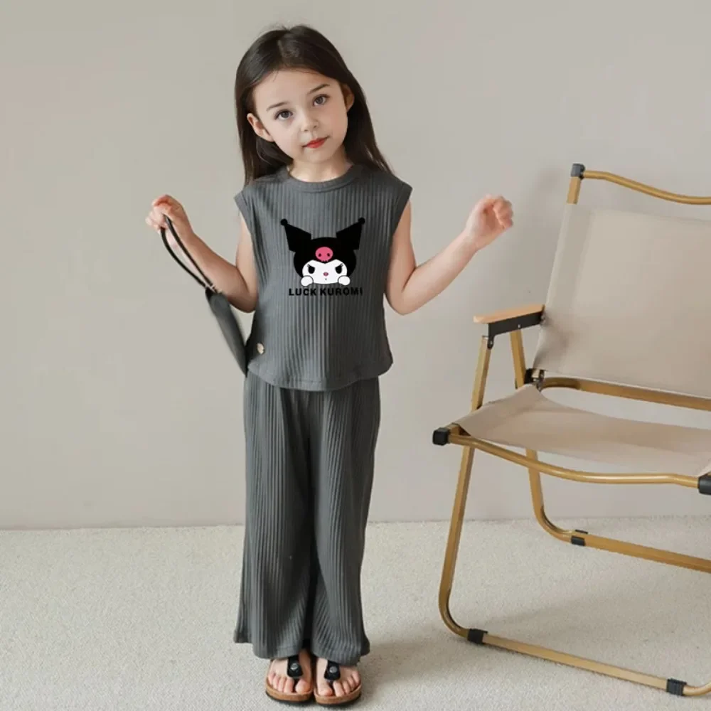 2026 Summer Kuromi Anime Kawaii Baby Ice Silk Sleeveless Vest Top Pants Two Sets Cute Cartoon Children Clothes Gifts for Kids thumbnail 3