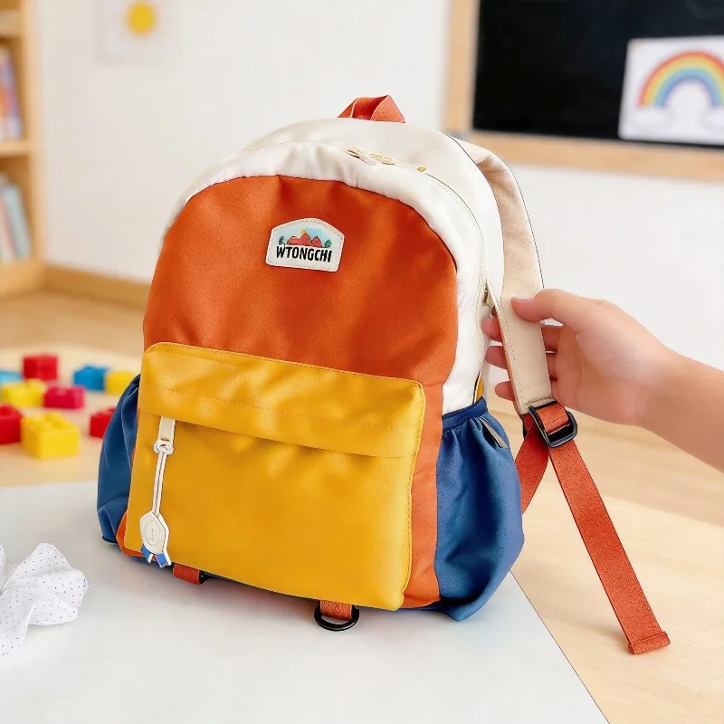 2026 New Color Block Kids Backpack Lightweight Kindergarten School Bag for Boys Girls Travel Outdoor Leisure