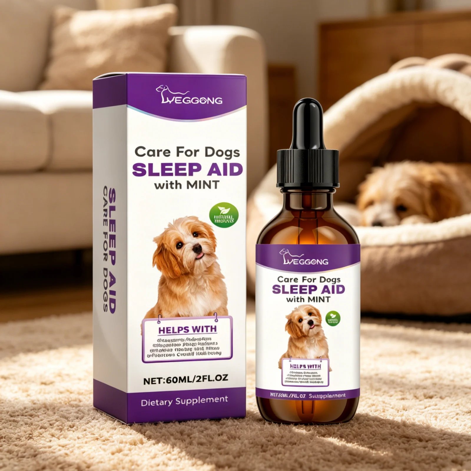 YEGBONG Dog Sleep Support Drops Reduce Anxiety Night Sedation Care Natural Ingredients Gentle Sleep Aid with Mint for Dogs 60ml thumbnail 6