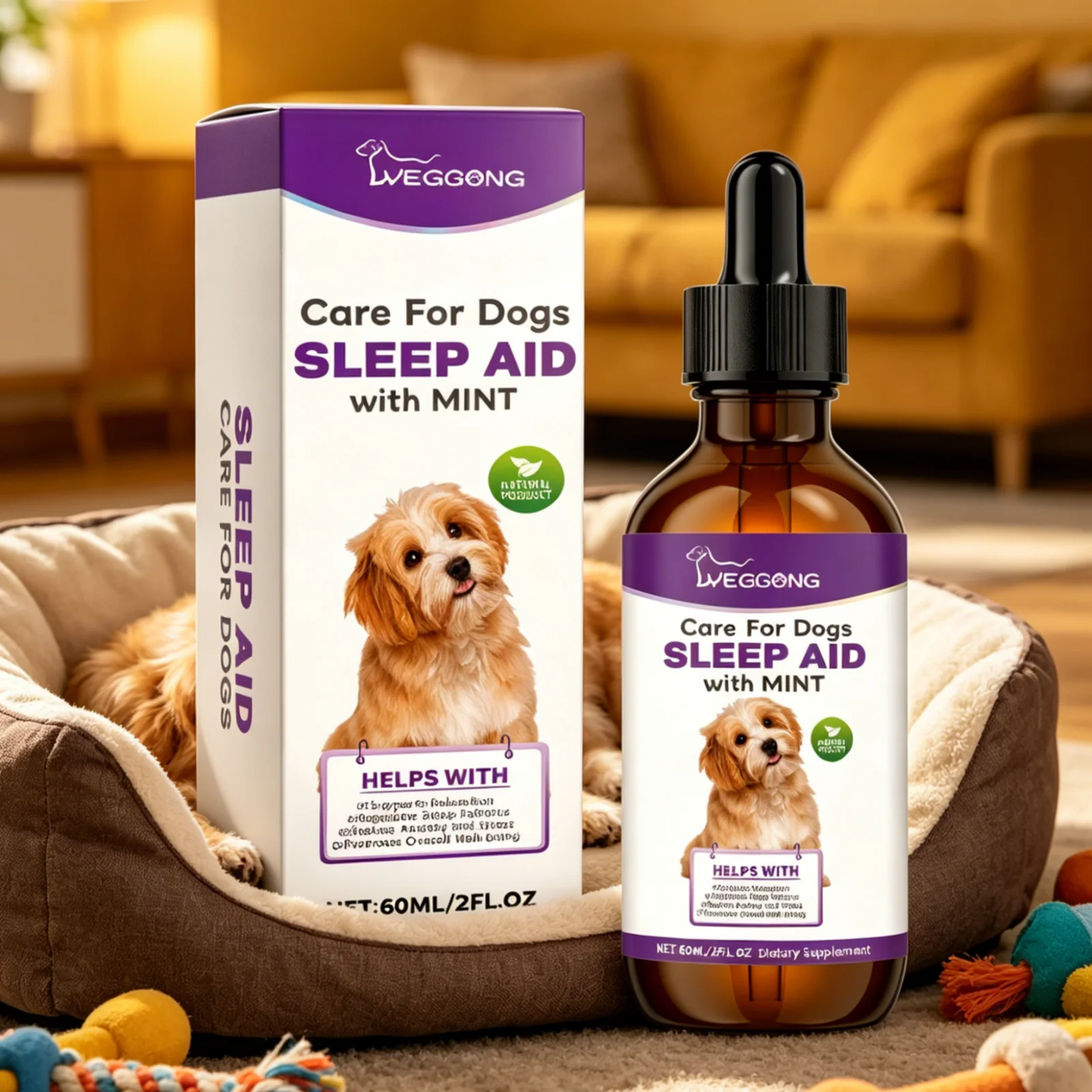 YEGBONG Dog Sleep Support Drops Reduce Anxiety Night Sedation Care Natural Ingredients Gentle Sleep Aid with Mint for Dogs 60ml thumbnail 2