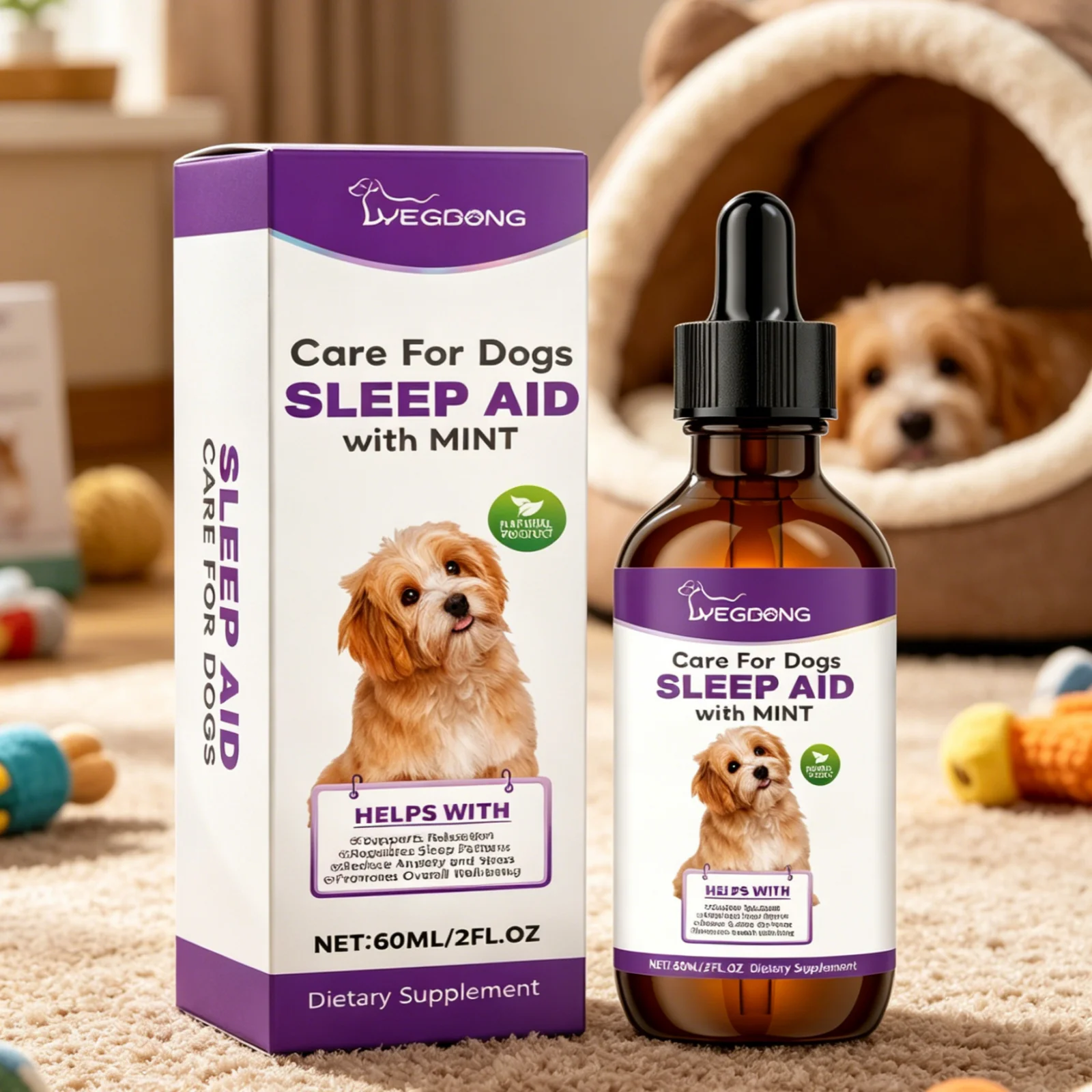 YEGBONG Dog Sleep Support Drops Reduce Anxiety Night Sedation Care Natural Ingredients Gentle Sleep Aid with Mint for Dogs 60ml thumbnail 4